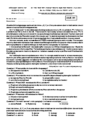 Đề thi thử tốt nghiệp Trung học Phổ thông môn Tiếng Anh năm 2021 - Sở GD-ĐT Hưng Yên - Mã đề 509 (Có đáp án)